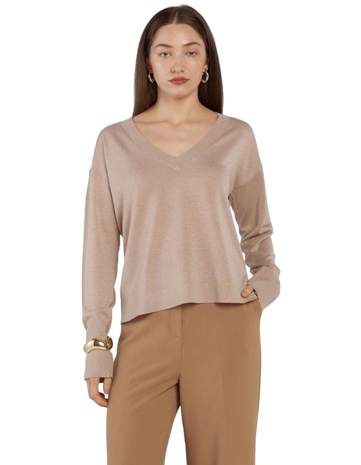 Oriane Sparkle VinNeck Knit in Gold image 4