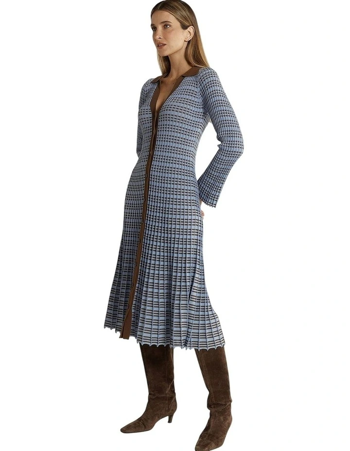 Nesta Check Knit Maxi Dress in Blue/Chocolate image 3