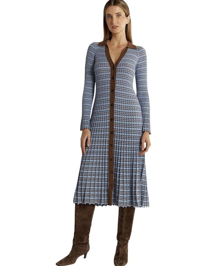 Nesta Check Knit Maxi Dress in Blue/Chocolate image 4