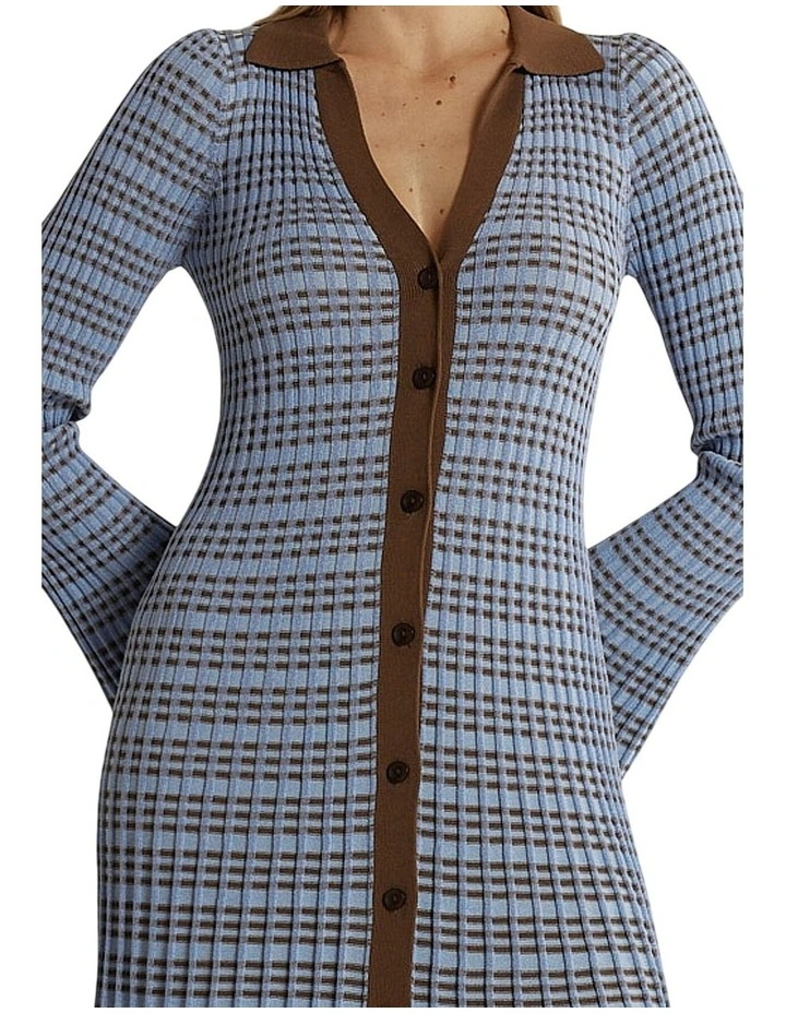 Nesta Check Knit Maxi Dress in Blue/Chocolate image 5