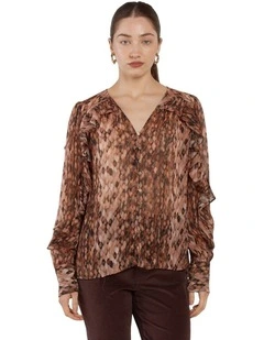 Odette Ruffle Blouse in Snake Print