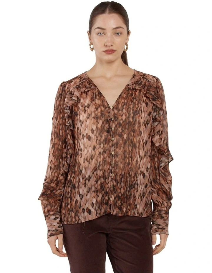 Odette Ruffle Blouse in Snake Print image 1
