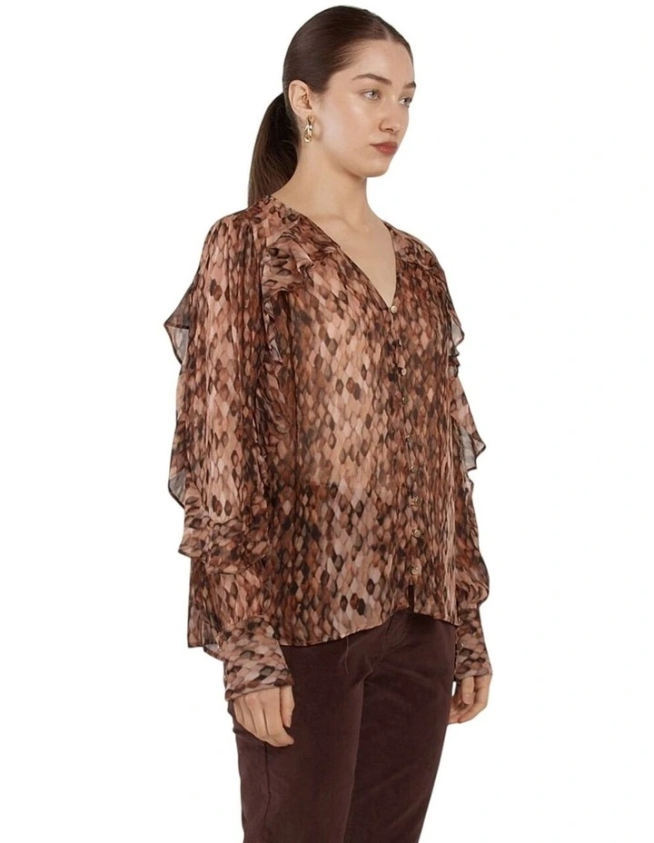 Odette Ruffle Blouse in Snake Print image 3