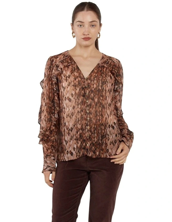 Odette Ruffle Blouse in Snake Print image 4