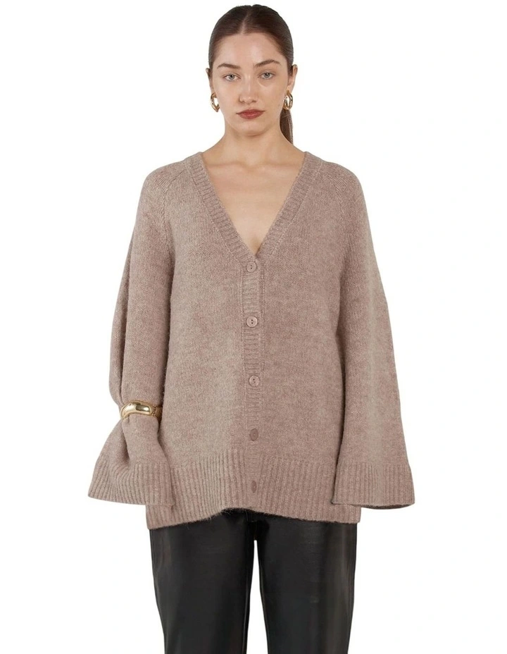 Zinnia Fluffy Cardigan in Mushroom image 1