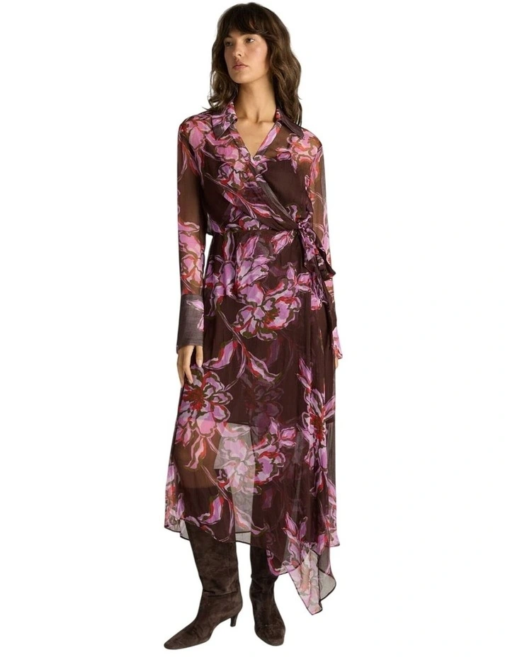 Isla Wrap Dress in Dark Flower Print image 1