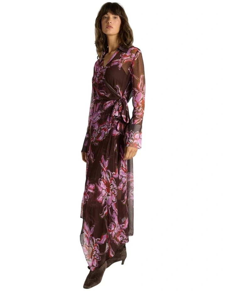 Isla Wrap Dress in Dark Flower Print image 3