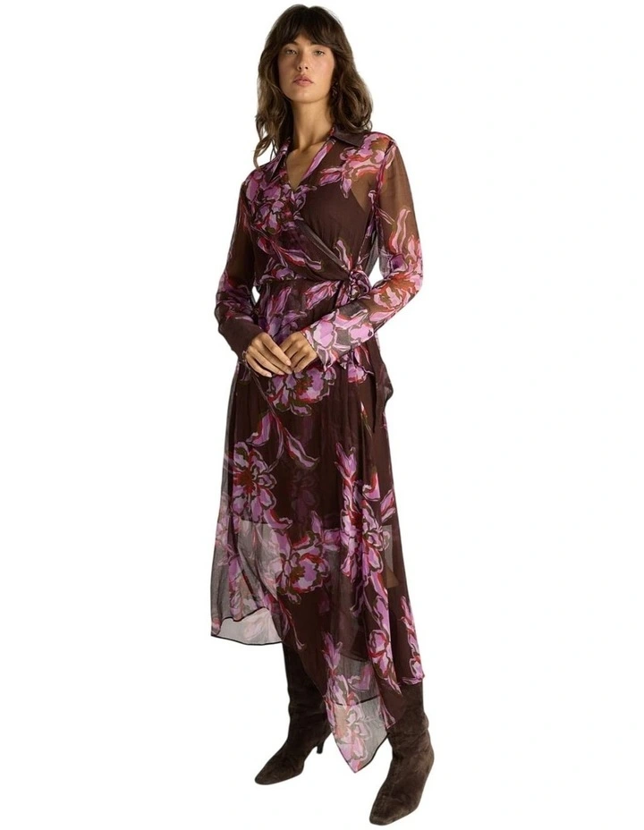 Isla Wrap Dress in Dark Flower Print image 4