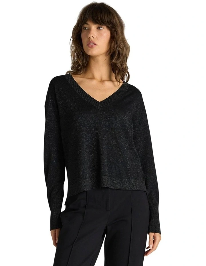 Oriane Sparkle VinNeck Knit in Black image 1