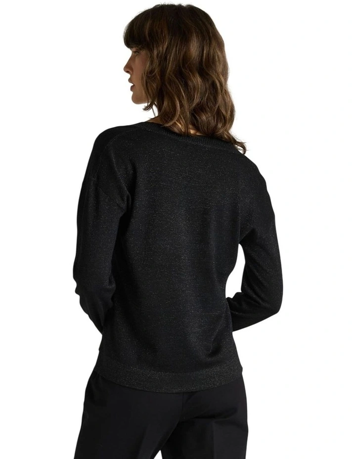 Oriane Sparkle VinNeck Knit in Black image 2