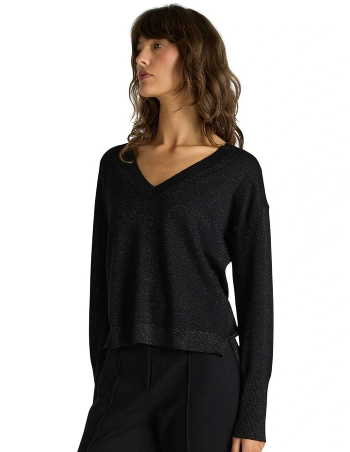 Oriane Sparkle VinNeck Knit in Black image 3