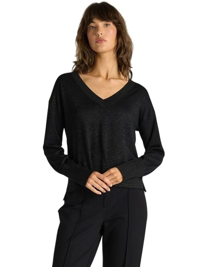 Oriane Sparkle VinNeck Knit in Black image 4