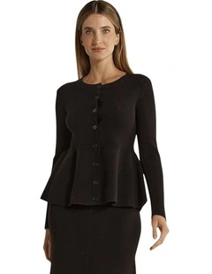 Vale Peplum Cardigan in Black