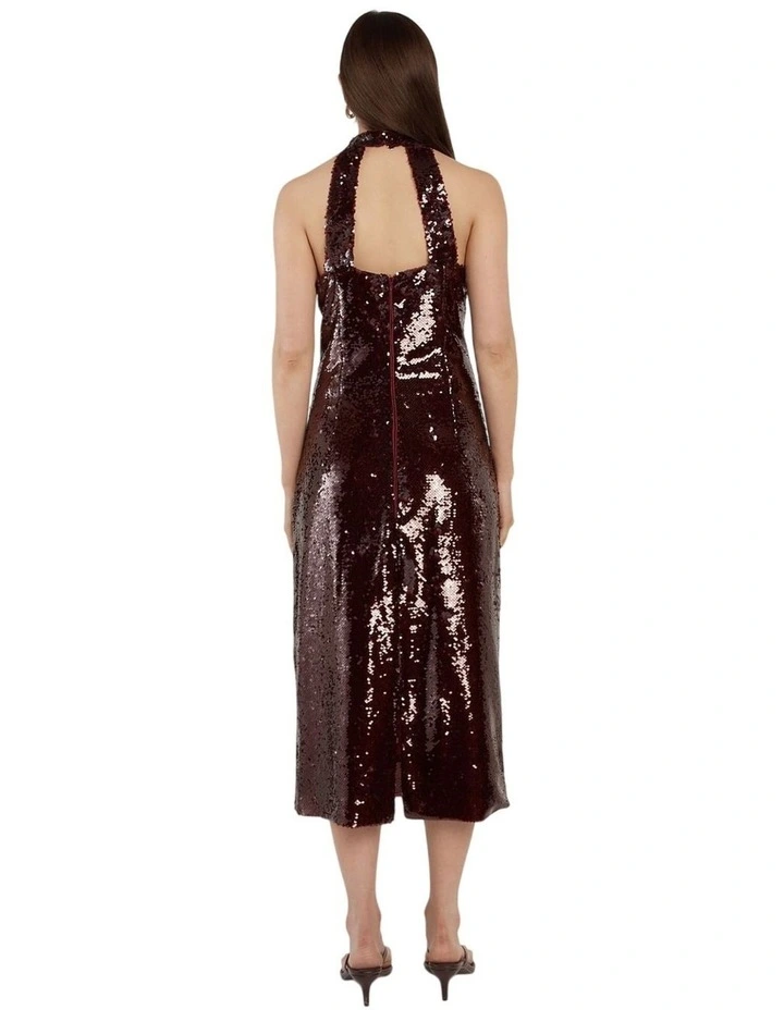 Juliette Sequin Halter Dress in Maroon image 2