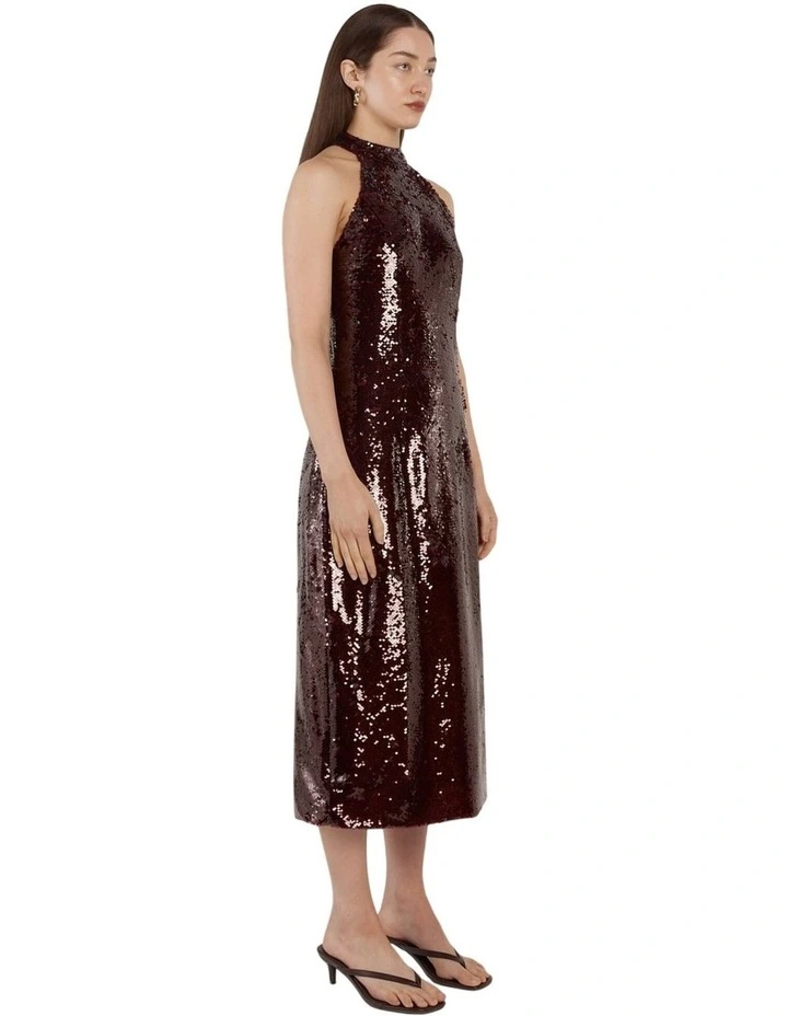 Juliette Sequin Halter Dress in Maroon image 3