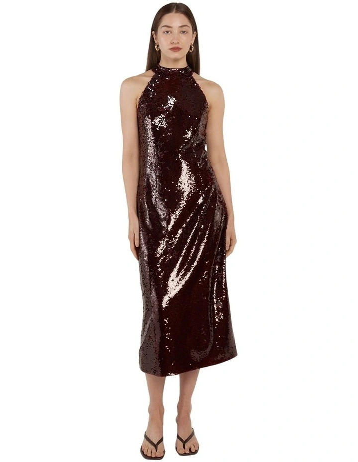 Juliette Sequin Halter Dress in Maroon image 4