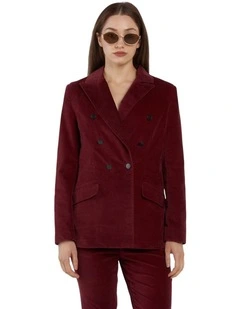 Rhea Velvet Blazer in Burgundy