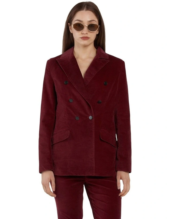 Rhea Velvet Blazer in Burgundy image 1