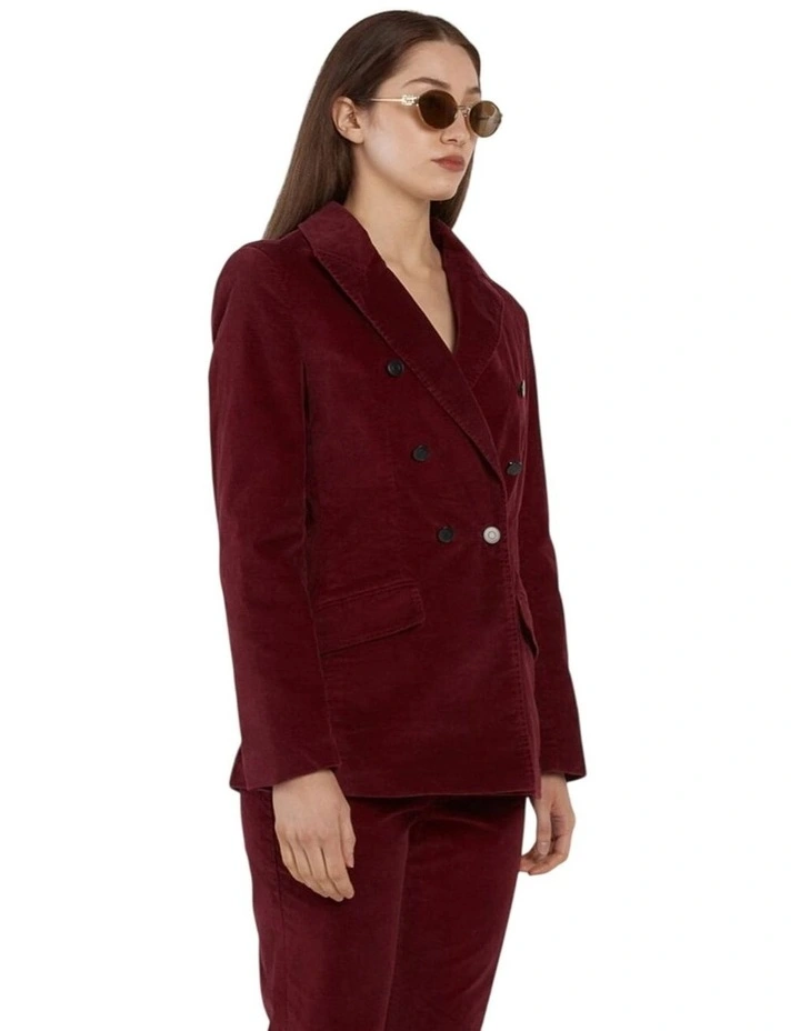 Rhea Velvet Blazer in Burgundy image 3
