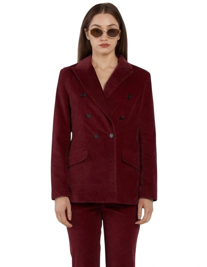 Rhea Velvet Blazer in Burgundy image 4