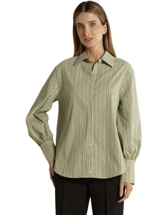 Elm Balloon Sleeve Shirt in Green Stripe
