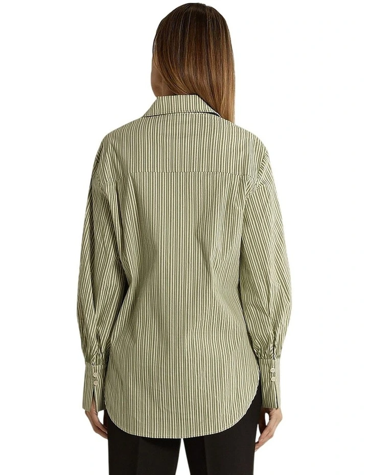 Elm Balloon Sleeve Shirt in Green Stripe image 2