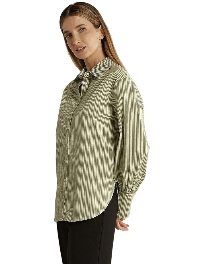 Elm Balloon Sleeve Shirt in Green Stripe image 3