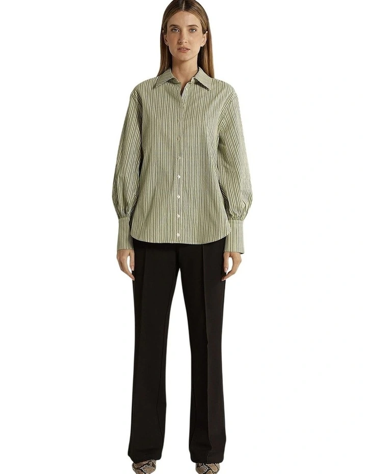 Elm Balloon Sleeve Shirt in Green Stripe image 4