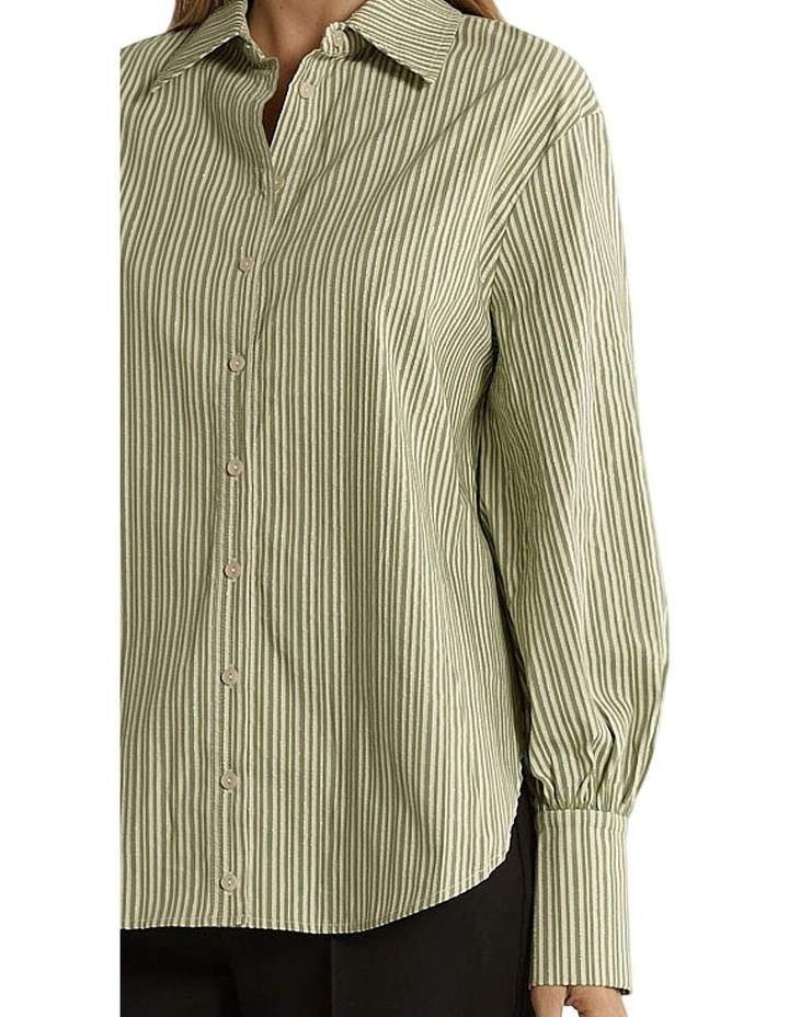 Elm Balloon Sleeve Shirt in Green Stripe image 5