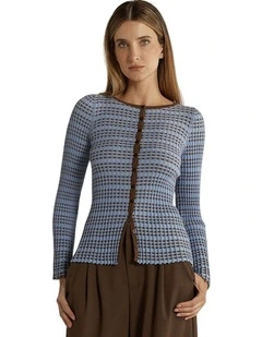 Nesta Check Knit Top in Blue/Chocolate