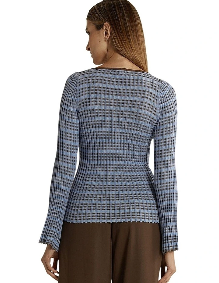 Nesta Check Knit Top in Blue/Chocolate image 2