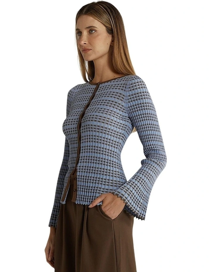 Nesta Check Knit Top in Blue/Chocolate image 3