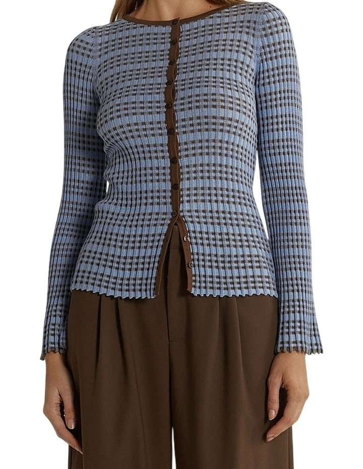 Nesta Check Knit Top in Blue/Chocolate image 5