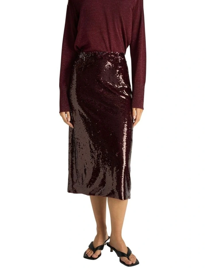 Monroe Sequin Pencil Skirt in Burgundy image 1
