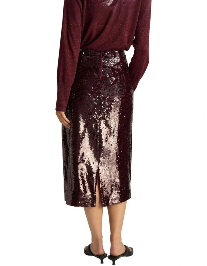 Monroe Sequin Pencil Skirt in Burgundy image 2