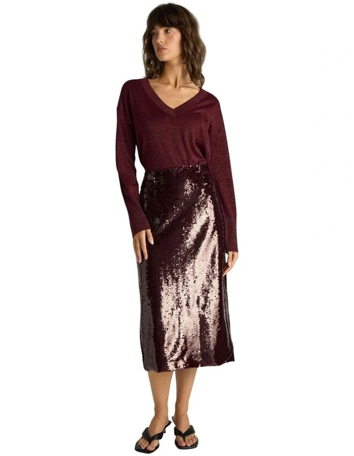 Monroe Sequin Pencil Skirt in Burgundy image 4