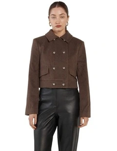 Devyn Wool Blend Cropped Jacket in Chocolate