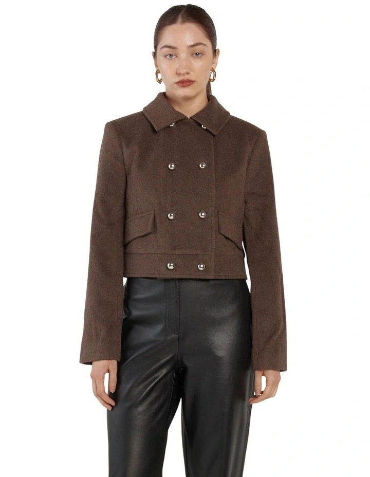 Devyn Wool Blend Cropped Jacket in Chocolate image 1