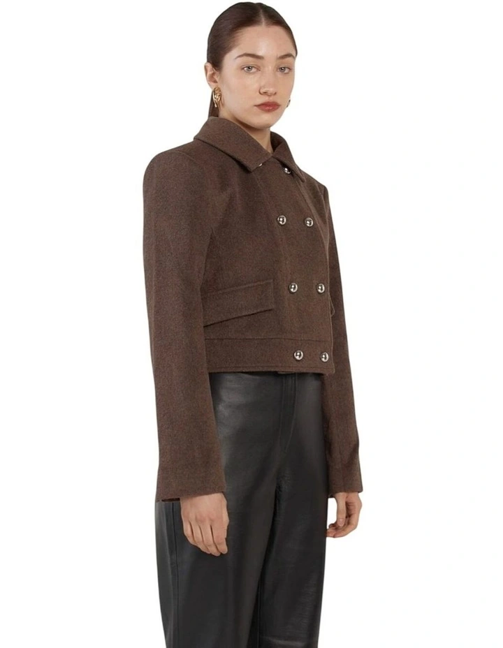 Devyn Wool Blend Cropped Jacket in Chocolate image 3
