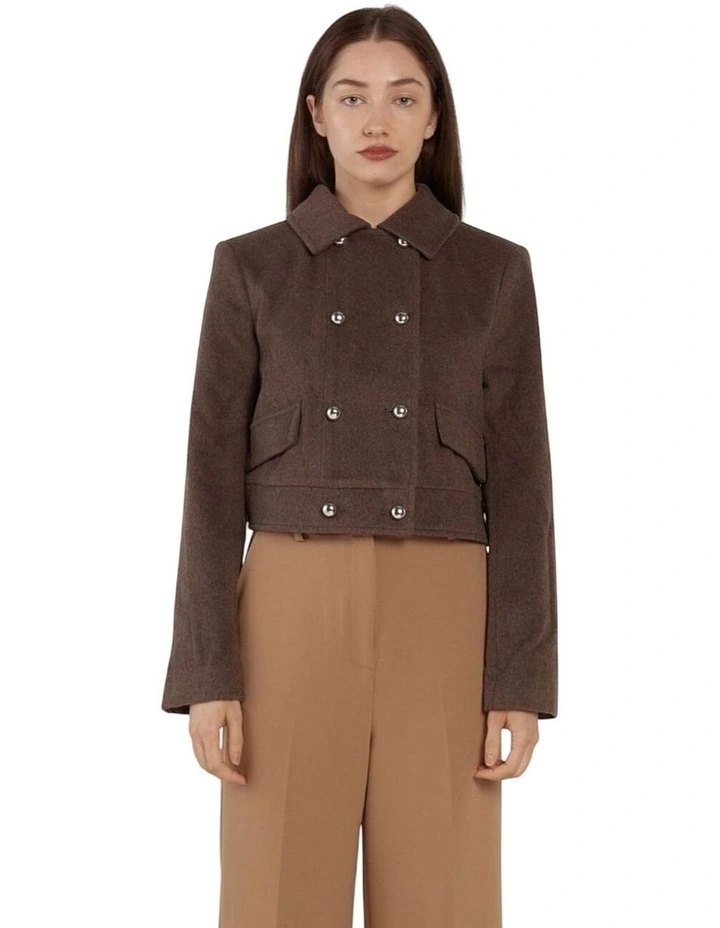 Devyn Wool Blend Cropped Jacket in Chocolate image 6
