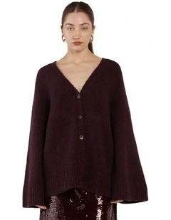 Zinnia Fluffy Cardigan in Burgundy