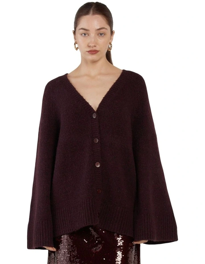 Zinnia Fluffy Cardigan in Burgundy image 1