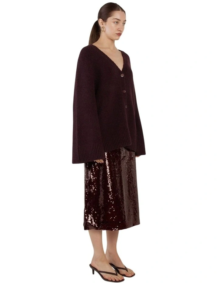 Zinnia Fluffy Cardigan in Burgundy image 3