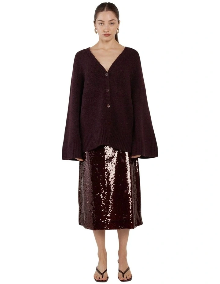 Zinnia Fluffy Cardigan in Burgundy image 4