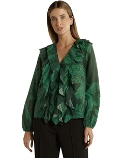 Lynn Ruffle Blouse in Evergreen