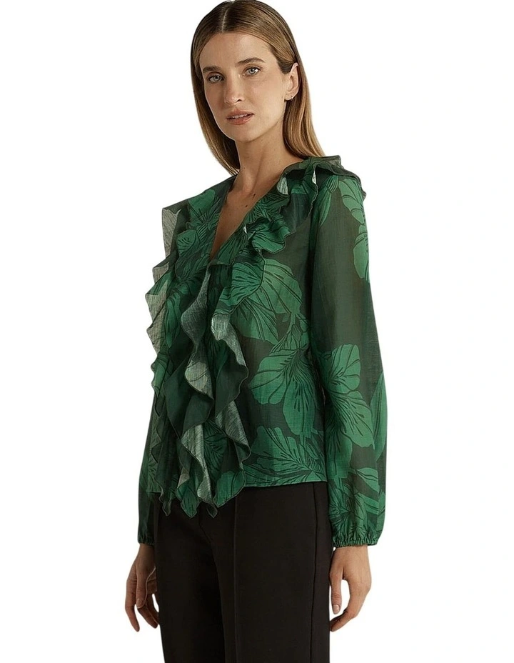 Lynn Ruffle Blouse in Evergreen image 3