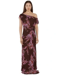 Margo One Shoulder Dress in Dark Flower Print