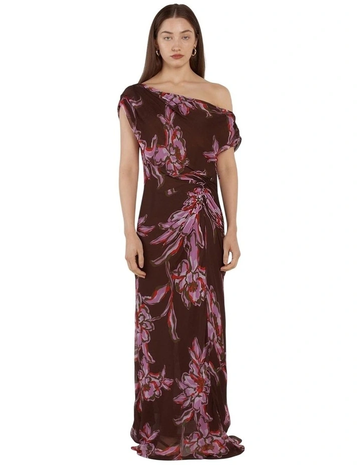 Margo One Shoulder Dress in Dark Flower Print image 1