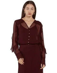 Odette Ruffle Blouse in Plum