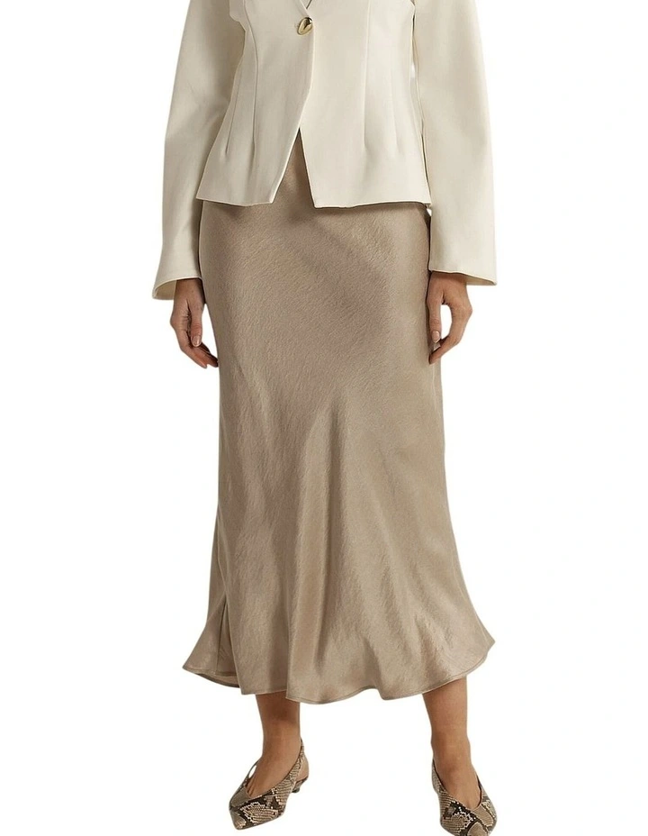 Anya Bias Cut Midi Skirt in Champagne image 4